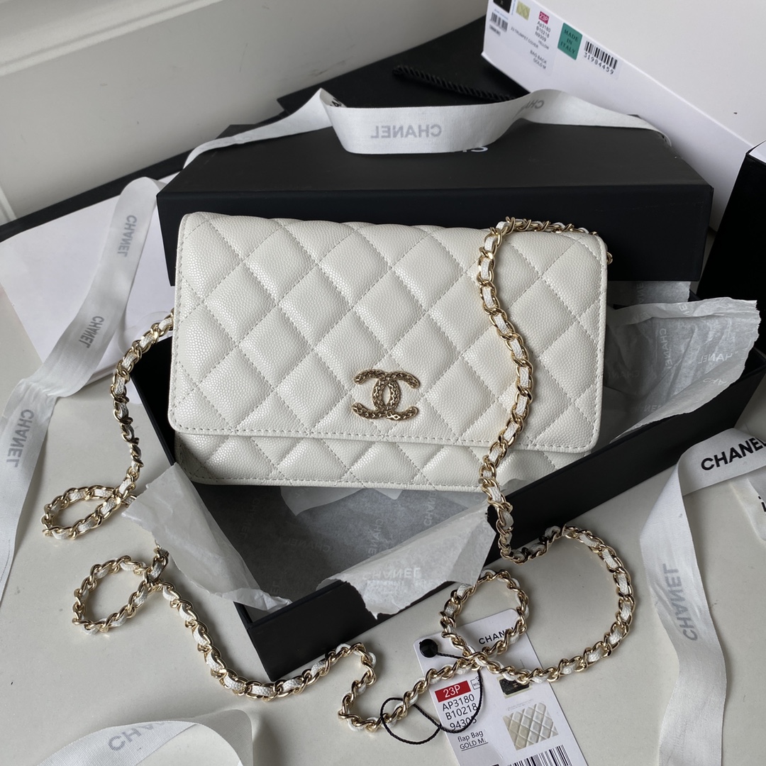 Caviar Leather Wallet On Chain Shoulder Bag AP3180 White